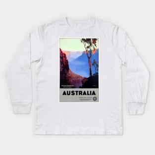 Vintage Travel Poster The Blue Mountains Australia Kids Long Sleeve T-Shirt